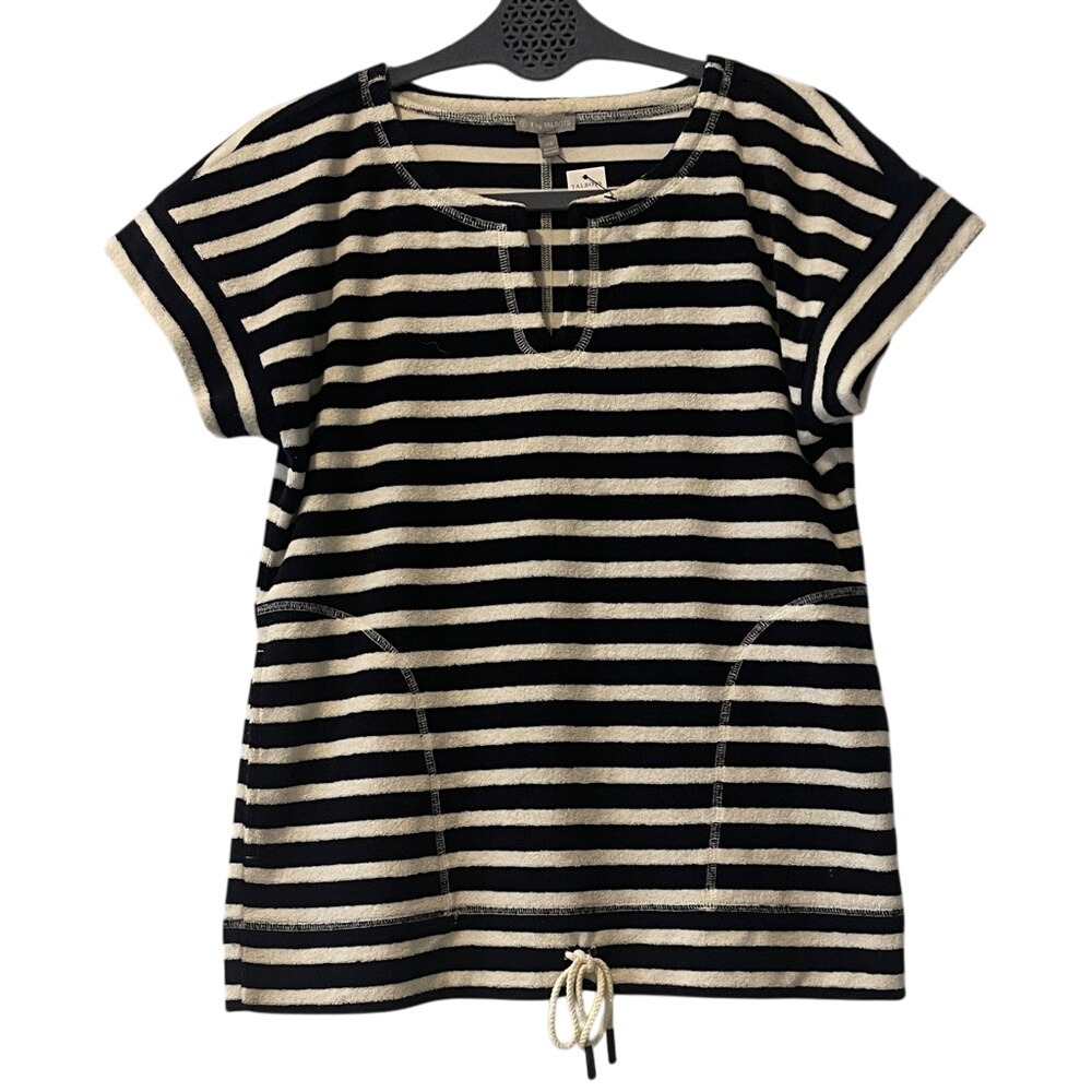 T by Talbots‎ Navy and White Terry Striped Short Sleeve Top XS NWT